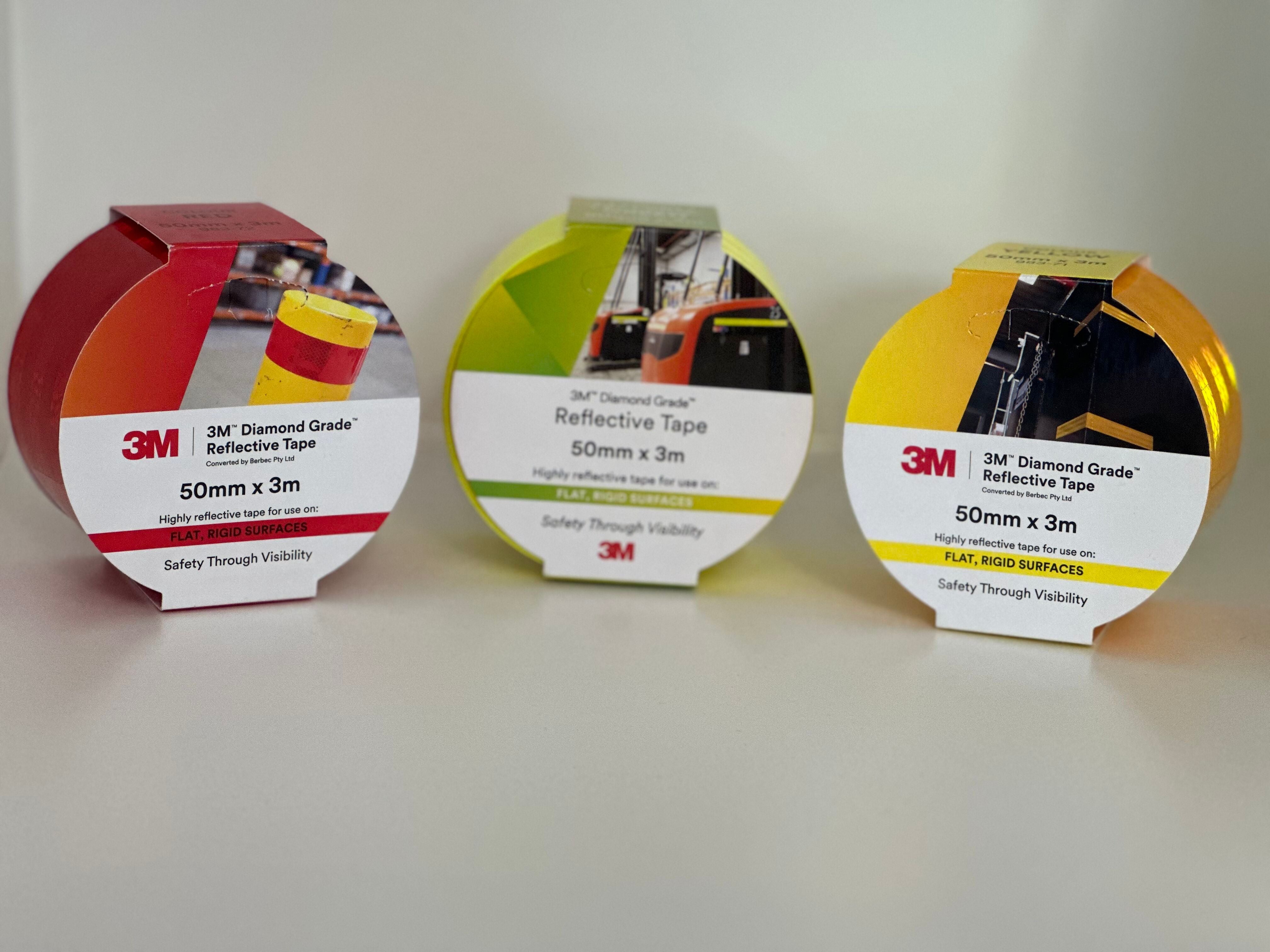 3M 983 Reflective Vehicle Marking Tapes - 50mm x 3m, Fluoro Yellow/Green, Red, Yellow